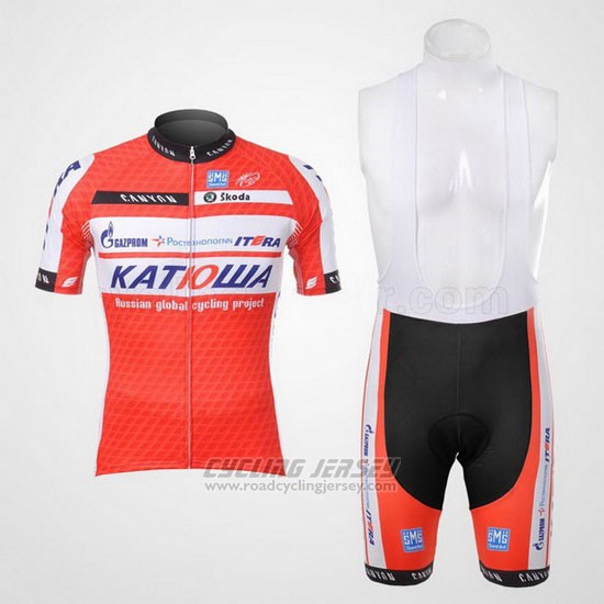 2012 Cycling Jersey Katusha White and Orange Short Sleeve and Bib Short